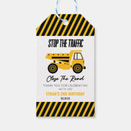 Bouwstortplaats Vrachtwagen Bulldozer Verjaardagsf Cadeaulabel