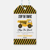 Bouwstortplaats Vrachtwagen Bulldozer Verjaardagsf Cadeaulabel (Achterkant)