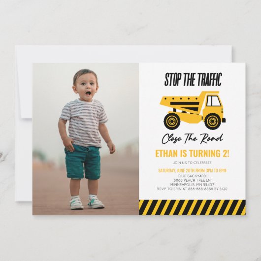 Bouwstortplaats Vrachtwagen Bulldozer Verjaardagsf Kaart (Voorkant)