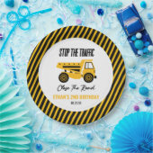 Bouwstortplaats Vrachtwagen Bulldozer Verjaardagsf Papieren Bordje (Feest)