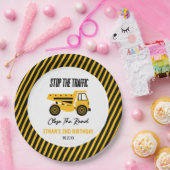 Bouwstortplaats Vrachtwagen Bulldozer Verjaardagsf Papieren Bordje (Feest)