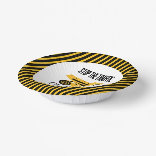 Bouwstortplaats Vrachtwagen Bulldozer Verjaardagsf Papieren Kommen (Gebogen)