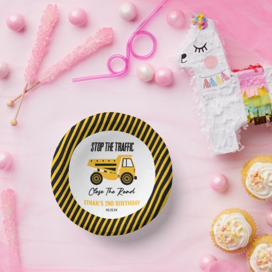 Bouwstortplaats Vrachtwagen Bulldozer Verjaardagsf Papieren Kommen (Feest)