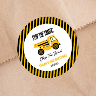 Bouwstortplaats Vrachtwagen Bulldozer Verjaardagsf Ronde Sticker