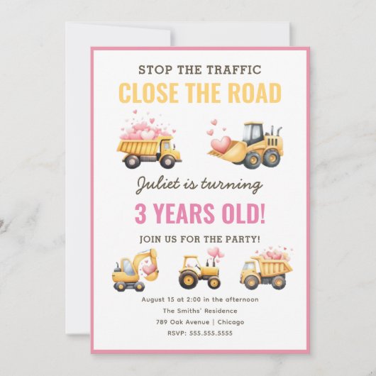 Bouwstortplaats Vrachtwagen Hart Verjaardag Uitnod Kaart (Voorkant)