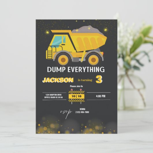 Bouwstortplaats Vrachtwagen Jongens Verjaardagsfee Kaart (Staand voorkant)