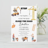 Bouwstortplaats Vrachtwagen Kinder Eerste Verjaard Kaart (Staand voorkant)