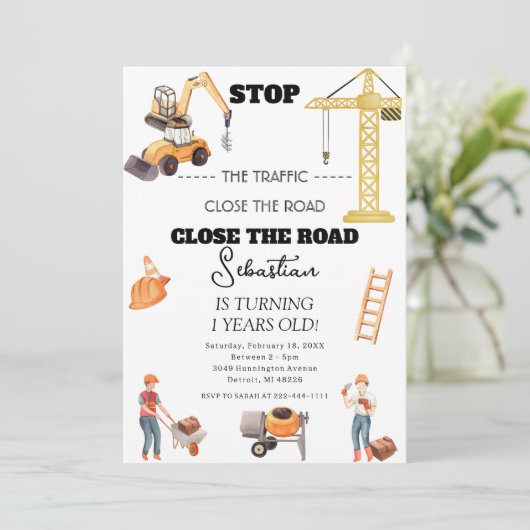 Bouwstortplaats Vrachtwagen Kinder Eerste Verjaard Kaart (Staand voorkant)