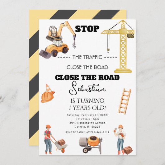 Bouwstortplaats Vrachtwagen Kinder Eerste Verjaard Kaart (Voorkant / Achterkant)