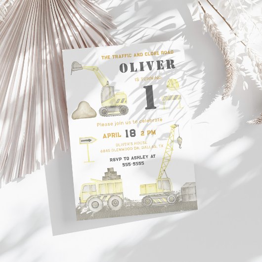 Bouwstortplaats Vrachtwagen Kinder Eerste Verjaard Kaart