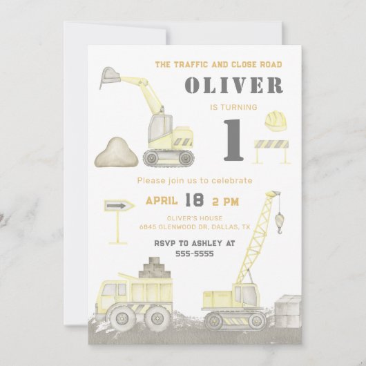 Bouwstortplaats Vrachtwagen Kinder Eerste Verjaard Kaart (Voorkant)