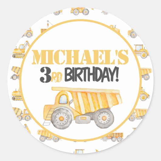 Bouwstortplaats Vrachtwagen Party Labels Stickers (Voorkant)
