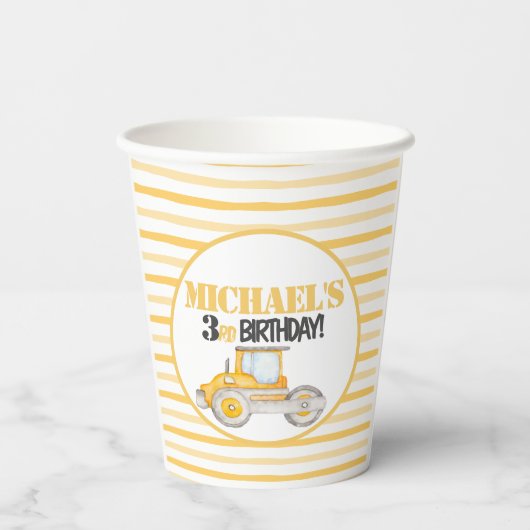 Bouwstortplaats Vrachtwagen Verjaardagsfeestbekers Papieren Bekers (Achterkant)
