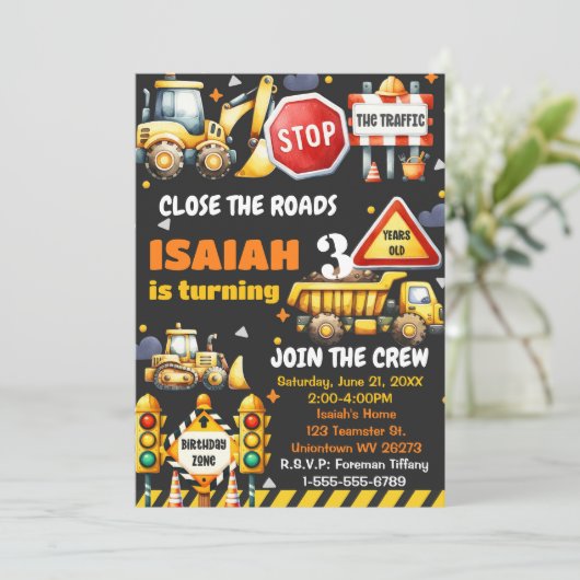 Bouwstortplaats vrachtwagen Verjaardagsfeestuitnod Kaart (Staand voorkant)