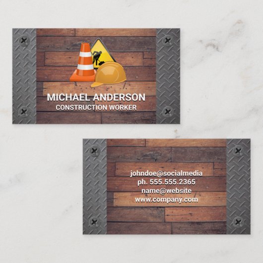 Bouwteken en kegel | Hout en metaal Visitekaartje (Voorkant / Achterkant)