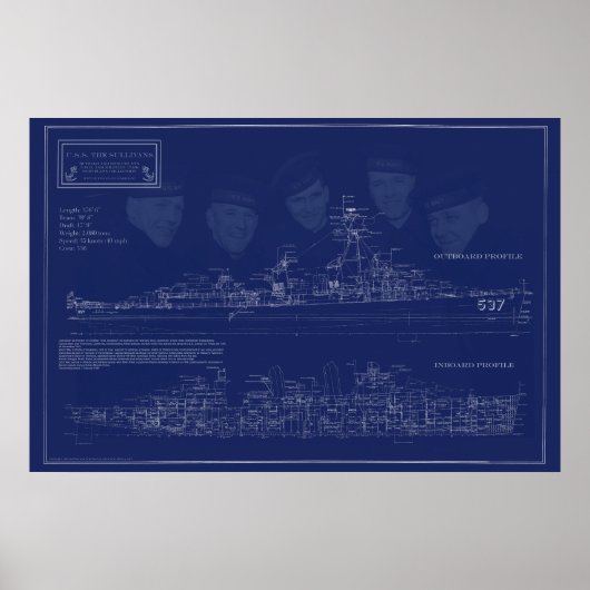 Bouwtekeningen van USS The Sullivans Poster (Voorkant)