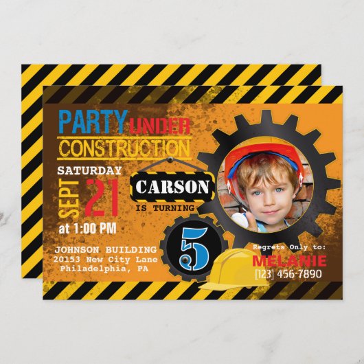 Bouwterrein - Verlangdaguitnodiging Kaart (Voorkant / Achterkant)