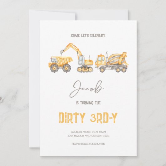 Bouwthema 3e verjaardag uitnodiging (Voorkant)