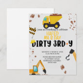 Bouwthema 3e verjaardag uitnodiging Dirty 3 (Voorkant / Achterkant)