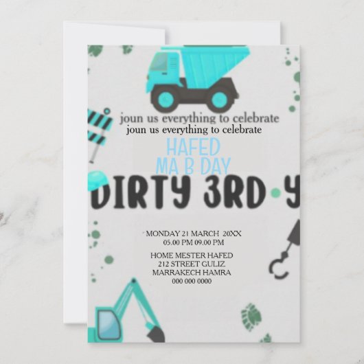 Bouwthema 3e verjaardag uitnodiging Dirty 3 (Voorkant)