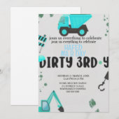 Bouwthema 3e verjaardag uitnodiging Dirty 3 (Voorkant / Achterkant)