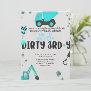 Bouwthema 3e verjaardag uitnodiging Dirty 3