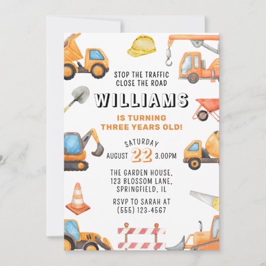 Bouwthema 3e verjaardagsfeest kaart (Voorkant)