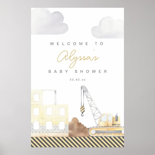 Bouwthema Baby shower Welkomstbord Poster (Voorkant)