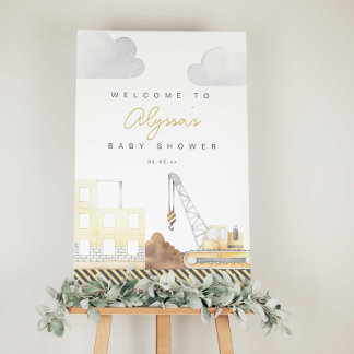 Bouwthema Baby shower Welkomstbord Poster