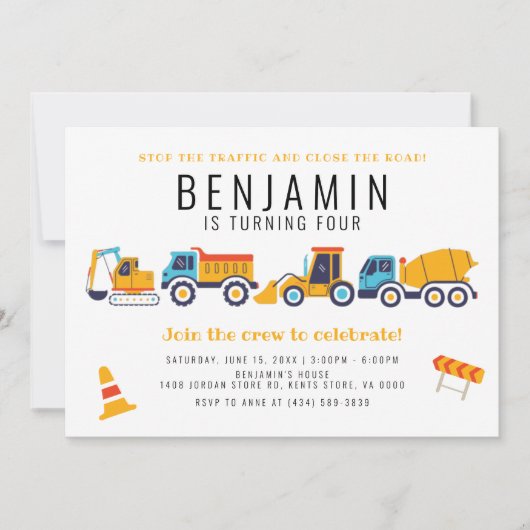 Bouwthema Birthday Dump Truck Kaart (Voorkant)