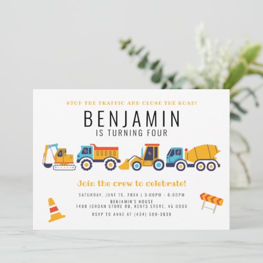 Bouwthema Birthday Dump Truck Kaart (Staand voorkant)