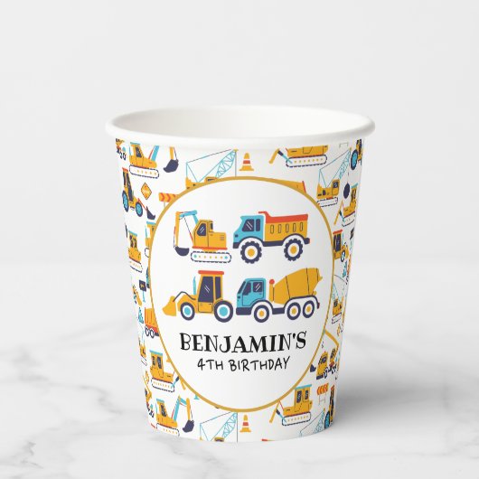 Bouwthema Birthday Dump Truck Papieren Bekers (Achterkant)