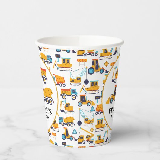 Bouwthema Birthday Dump Truck Papieren Bekers (Links)
