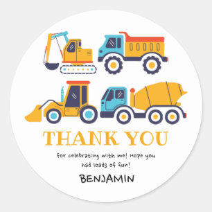 Bouwthema Birthday Dump Truck Party Favor Ronde Sticker