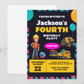 Bouwthema Birthday Party Kaart (Voorkant / Achterkant)