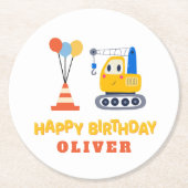 Bouwthema Birthday Party Ronde Kartonnen Onderzetter (Voorkant)