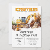 Bouwthema Digger Modern Kids Verjaardag Kaart (Voorkant)