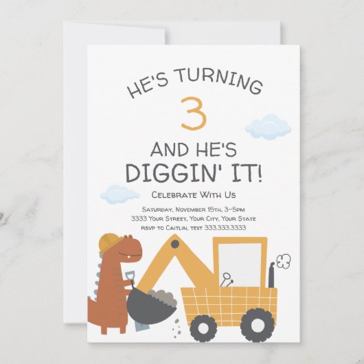 Bouwthema Diggin' It verjaardagsfeestje Kaart (Voorkant)