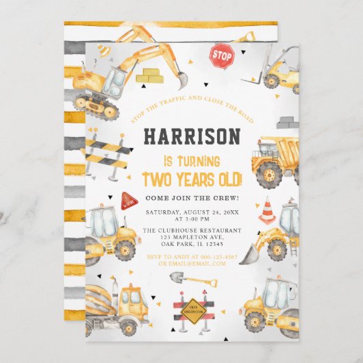 Bouwthema Dump Truck Party Birthday Kaart (Voorkant / Achterkant)