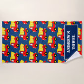 Bouwthema Rode speelgoed-vuilniswagen aangepast ki Strandlaken (Voorkant)