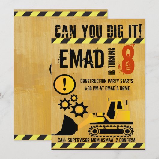 Bouwthema uitnodiging van dag tot dag van dag (Voorkant / Achterkant)