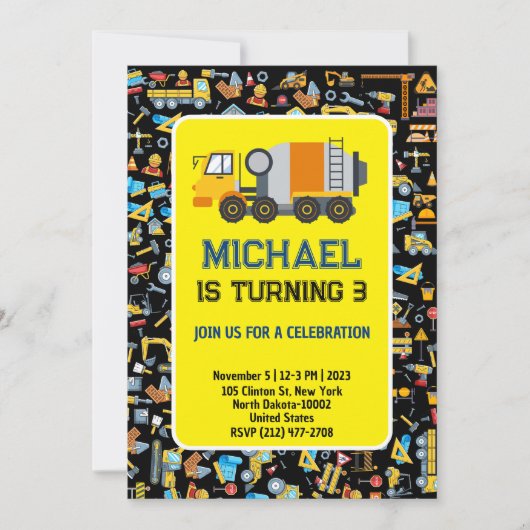 Bouwthema uitnodiging van de Birthday Kind (Voorkant)