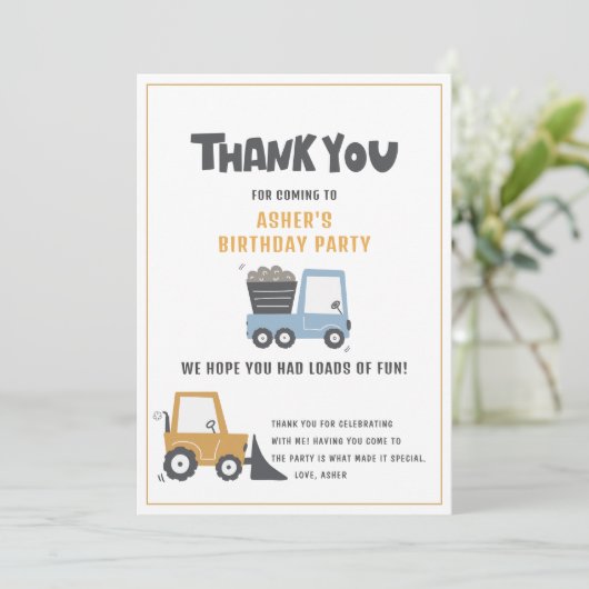 Bouwthema Verjaardagsfeestje Dank je kaart (Staand voorkant)