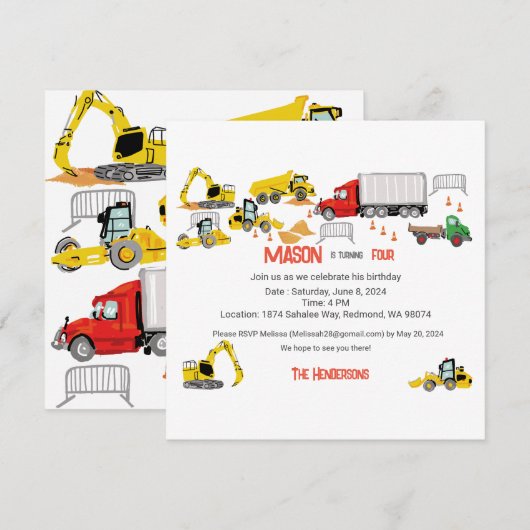 Bouwthema Verjaardagsfeestuitnodiging Aankondiging (Voorkant / Achterkant)