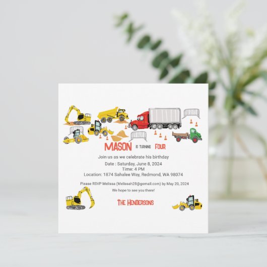 Bouwthema Verjaardagsfeestuitnodiging Aankondiging (Staand voorkant)