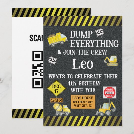 Bouwthema Verjaardagsfeestuitnodiging Kaart (Voorkant / Achterkant)