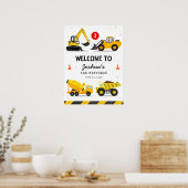 Bouwthema Vrachtwagens Kinderen Verjaardag Welkom Poster (Keuken)