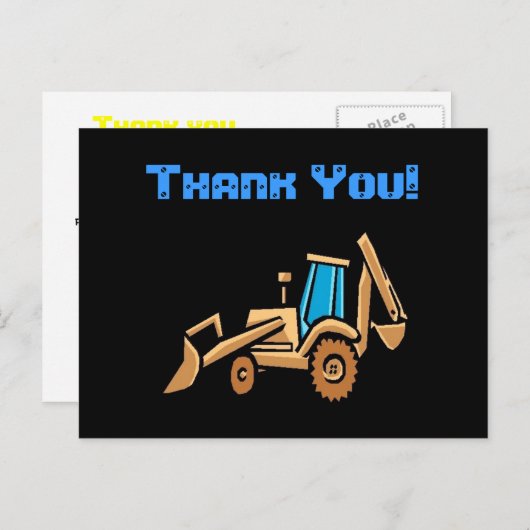 Bouwtractor, verjaardag Bedankt! Briefkaart (Voorkant / Achterkant)