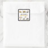 Bouwtrekkers, kranen en zeedagen vierkante sticker (Tas)