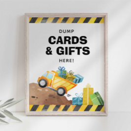 Bouwtruck cadeaus hier feestbord poster